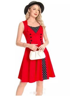 Generic Elegant Retro Women's Dress - Red Polka Dot Sleeveless Wrap Waist Flared Swing Dress A-Line Mid-Length Summer Dress for Women  - Image 2