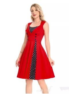 Generic Elegant Retro Women's Dress - Red Polka Dot Sleeveless Wrap Waist Flared Swing Dress A-Line Mid-Length Summer Dress for Women  - Image 3