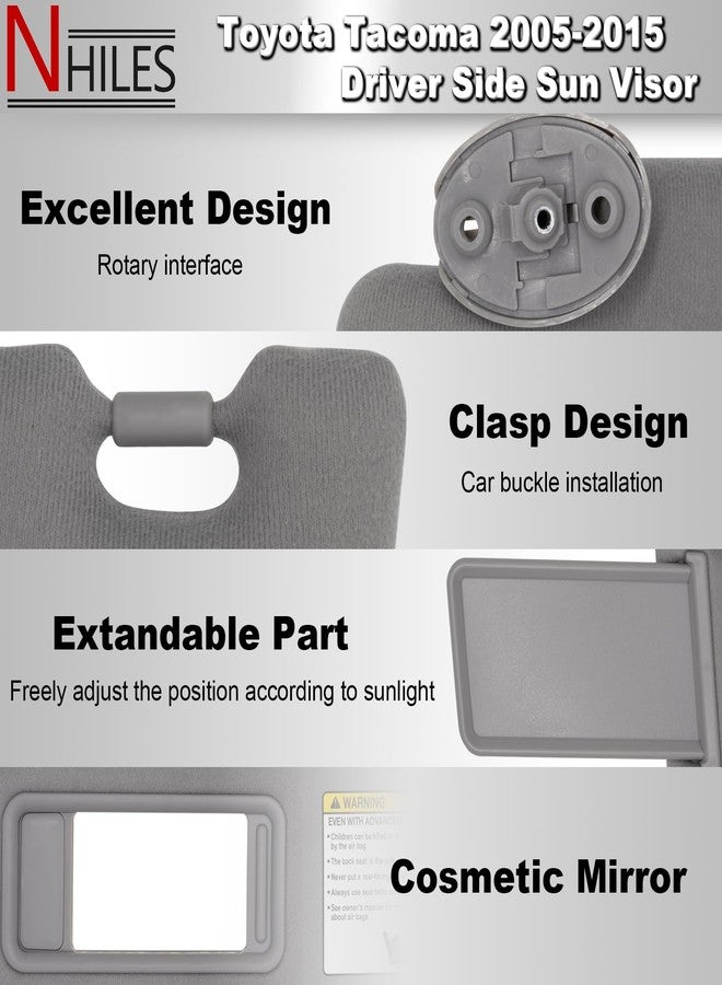 NHILES Left Driver Side Sun Visors Compatible with Toyota Tacoma 2005-2015 Without Light #74320-04181-B1 Grey - Image 3