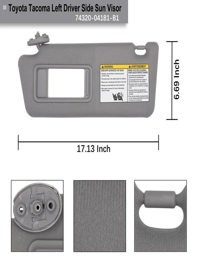 NHILES Left Driver Side Sun Visors Compatible with Toyota Tacoma 2005-2015 Without Light #74320-04181-B1 Grey - Image 4