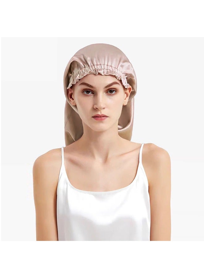 Beyond Satin Bonnet Long Sleep Cap, Extra Large Wide Shower Caps with Elastic Band, Comfortable Long Hair Care Hat Night Cap (Khaki Color) - Image 4