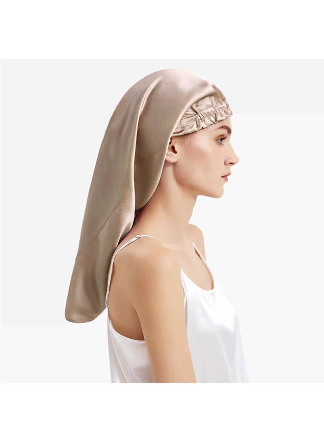 Beyond Satin Bonnet Long Sleep Cap, Extra Large Wide Shower Caps with Elastic Band, Comfortable Long Hair Care Hat Night Cap (Khaki Color) - Image 3