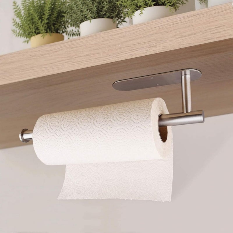 JDLYEVER Kitchen Paper Towel Holder, Wall Mounted & Under Cabinet Self-Adhesive Stainless Steel Paper Towel Dispenser, Rustproof Silver Roll Paper Rack for Bathroom & Kitchen, 33.5x14.5x6cm - Image 1