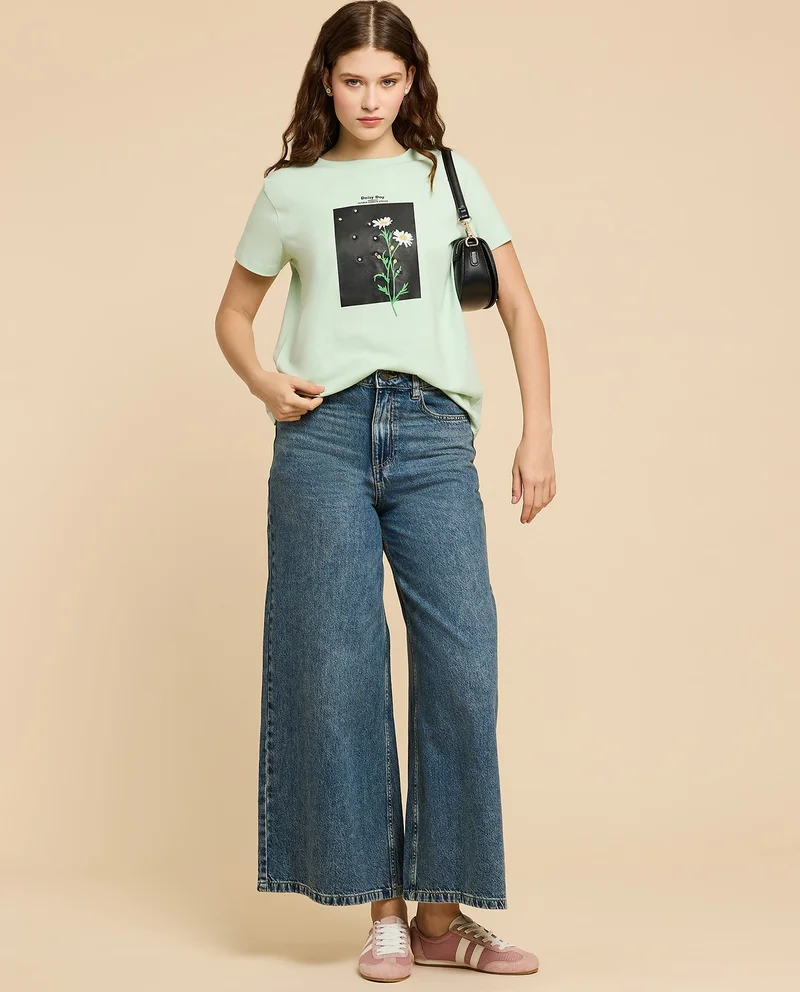 R&b Printed T-Shirt with Crew Neck and Short Sleeves