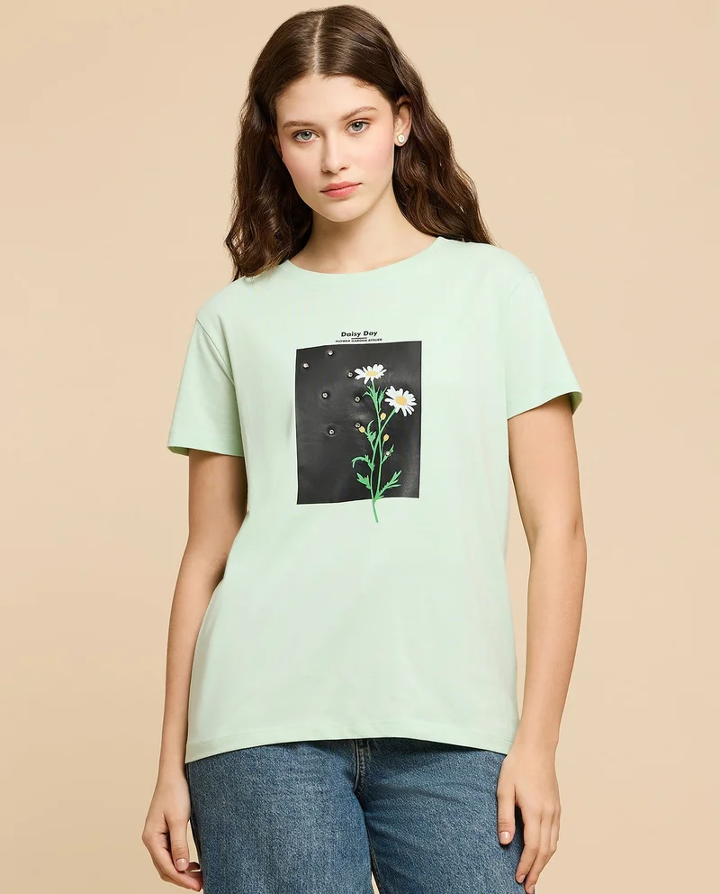 R&b Printed T-Shirt with Crew Neck and Short Sleeves