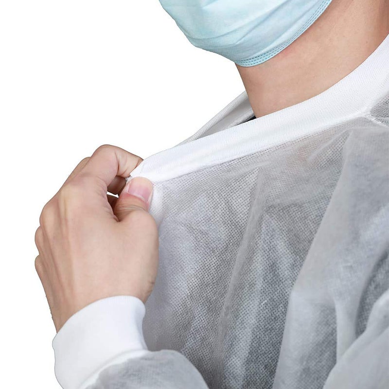 Greenour Disposable Lab Coats for Adults with Pockets White Lab Jackets with Knitted Cuffs and Collar Pack of 10 (2X-Large) - Image 5