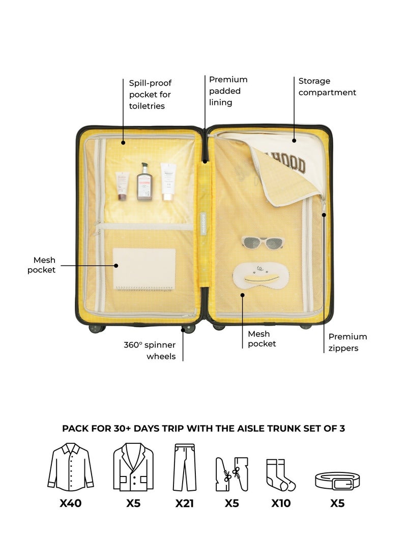 Mokobara Aisle Trunk Luggage Set of 3 | Cabin 40L + Check-in 70L + Large 105L | Makrolon Hardshell | TSA Lock, YKK Zippers & Ninja Wheels | Olive (Homegrown) - Image 5