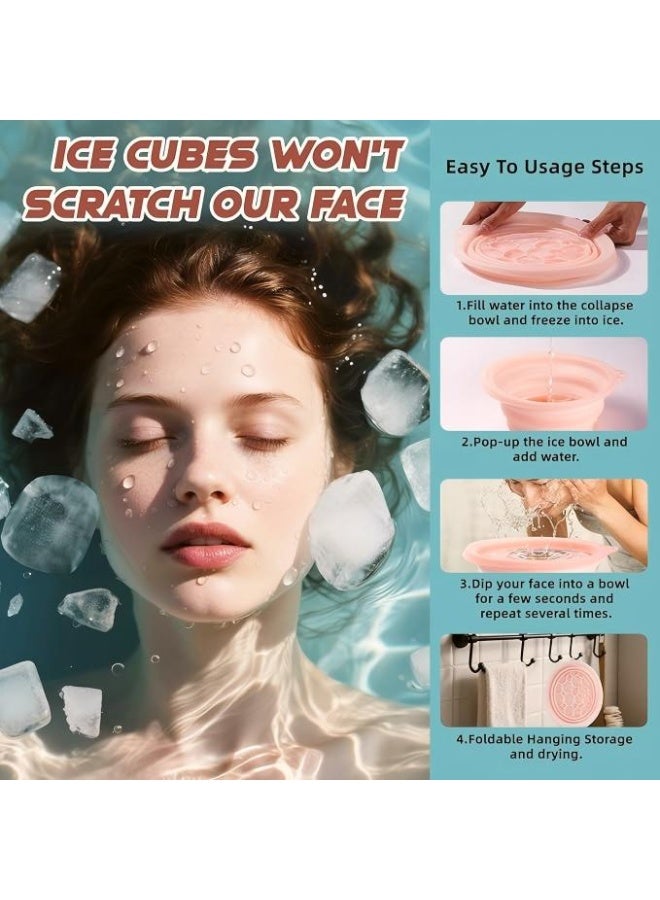 Face Bowl for Ice with Built-in Ice Tray – Collapsible Silicone Facial Ice Bath Bowl for Cold Plunge Therapy, Skin Tightening & Acne Relief – Portable Spa Tool for Home & Travel(Pink) - Image 3