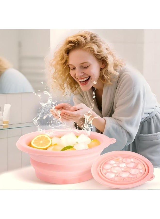 Face Bowl for Ice with Built-in Ice Tray – Collapsible Silicone Facial Ice Bath Bowl for Cold Plunge Therapy, Skin Tightening & Acne Relief – Portable Spa Tool for Home & Travel(Pink) - Image 4