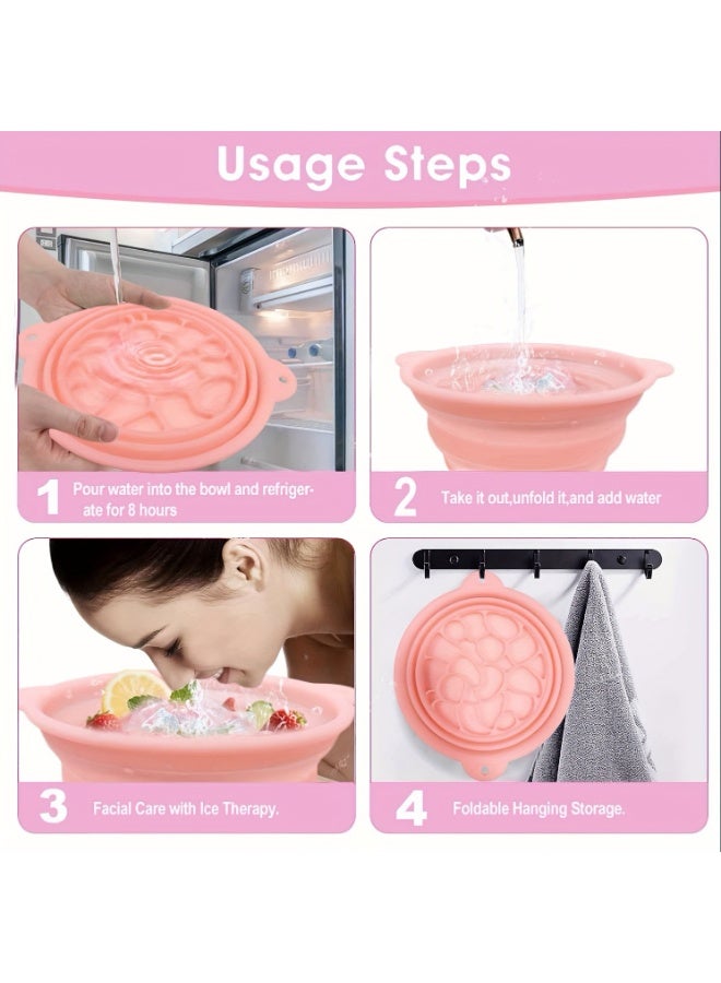 Face Bowl for Ice with Built-in Ice Tray – Collapsible Silicone Facial Ice Bath Bowl for Cold Plunge Therapy, Skin Tightening & Acne Relief – Portable Spa Tool for Home & Travel(Pink) - Image 5
