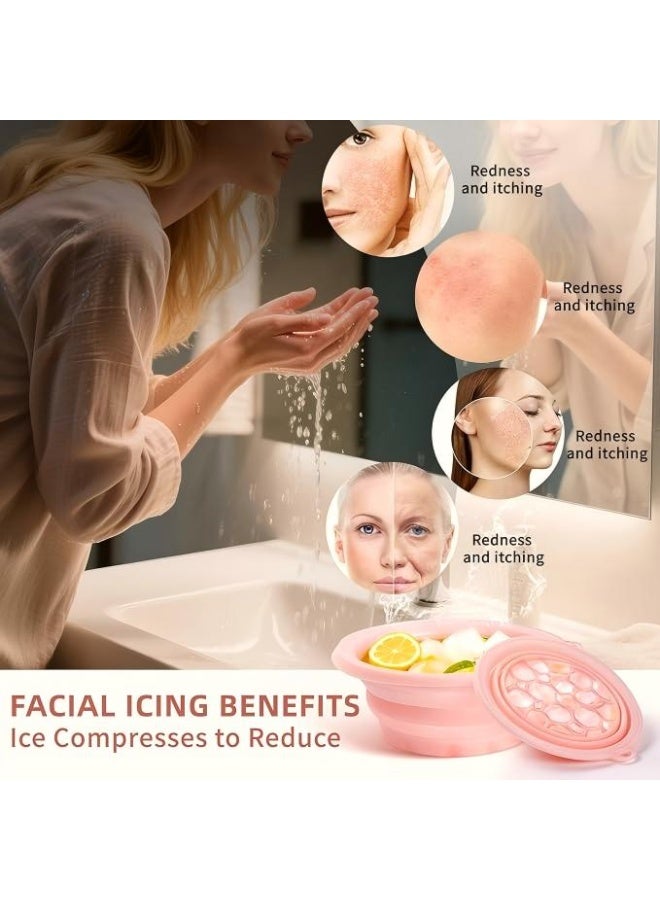 Face Bowl for Ice with Built-in Ice Tray – Collapsible Silicone Facial Ice Bath Bowl for Cold Plunge Therapy, Skin Tightening & Acne Relief – Portable Spa Tool for Home & Travel(Pink) - Image 2