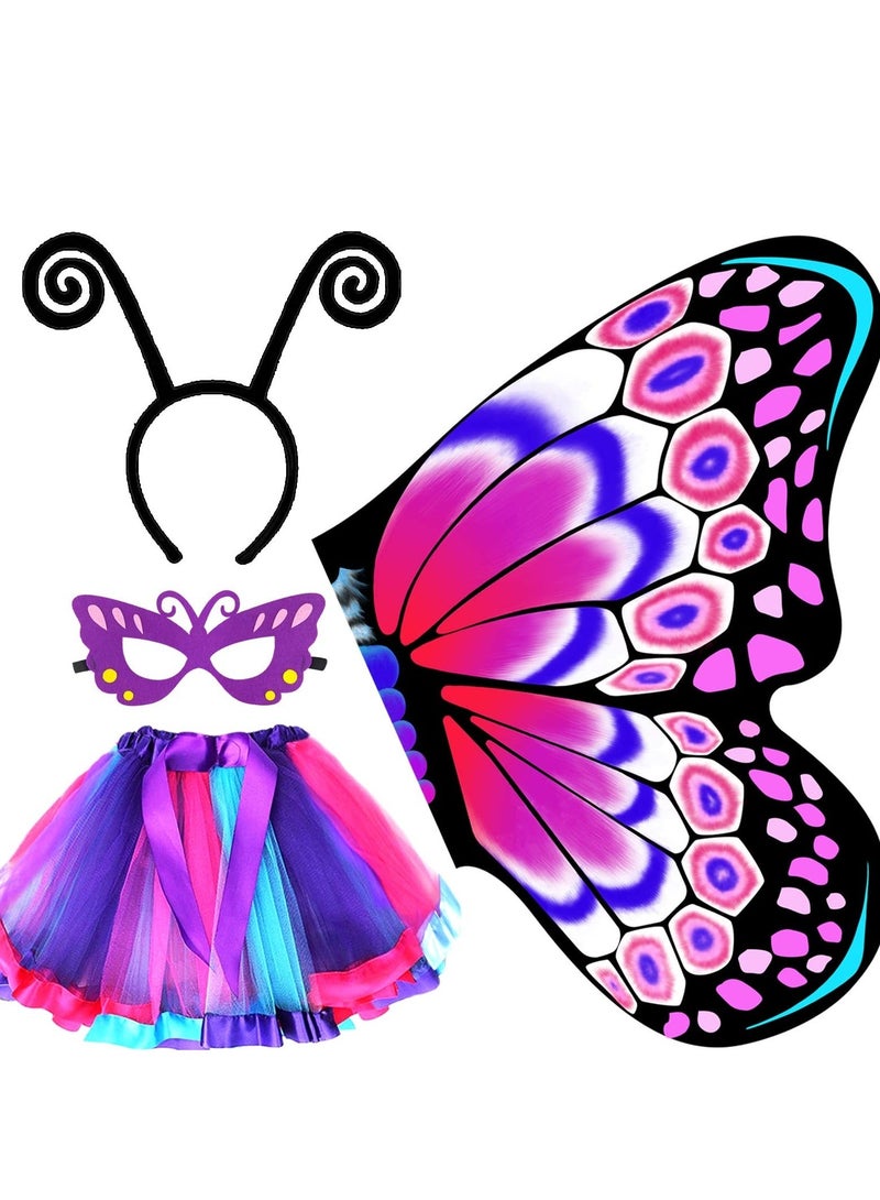 4 Pack Kids Fairy-Butterfly-Wings-Costume, Antenna Mask and Rainbow Tutu,  Butterfly Wings Cape & Mask, Child Cosplay Party-Favors Toys Gifts - Image 1