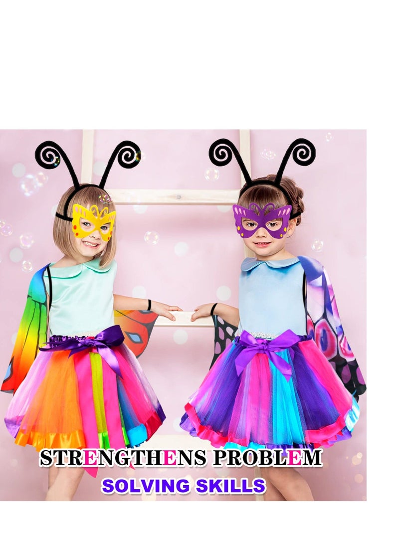 4 Pack Kids Fairy-Butterfly-Wings-Costume, Antenna Mask and Rainbow Tutu,  Butterfly Wings Cape & Mask, Child Cosplay Party-Favors Toys Gifts - Image 4