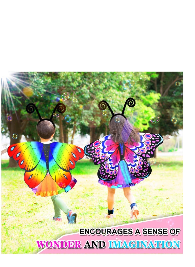 4 Pack Kids Fairy-Butterfly-Wings-Costume, Antenna Mask and Rainbow Tutu,  Butterfly Wings Cape & Mask, Child Cosplay Party-Favors Toys Gifts - Image 5