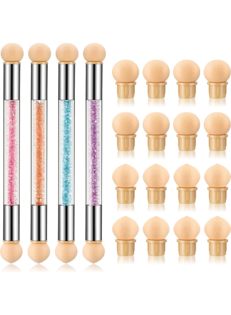 FengSVMA 4 Pieces Sponge Nail Brush Picking Dotting Gradient Pen Brush Double Head Sponge Nail Brush Rhinestone Handle Acrylic Nail Painting Brush with 16 Pieces Replacement Head for Nail Design Manicure - Image 1