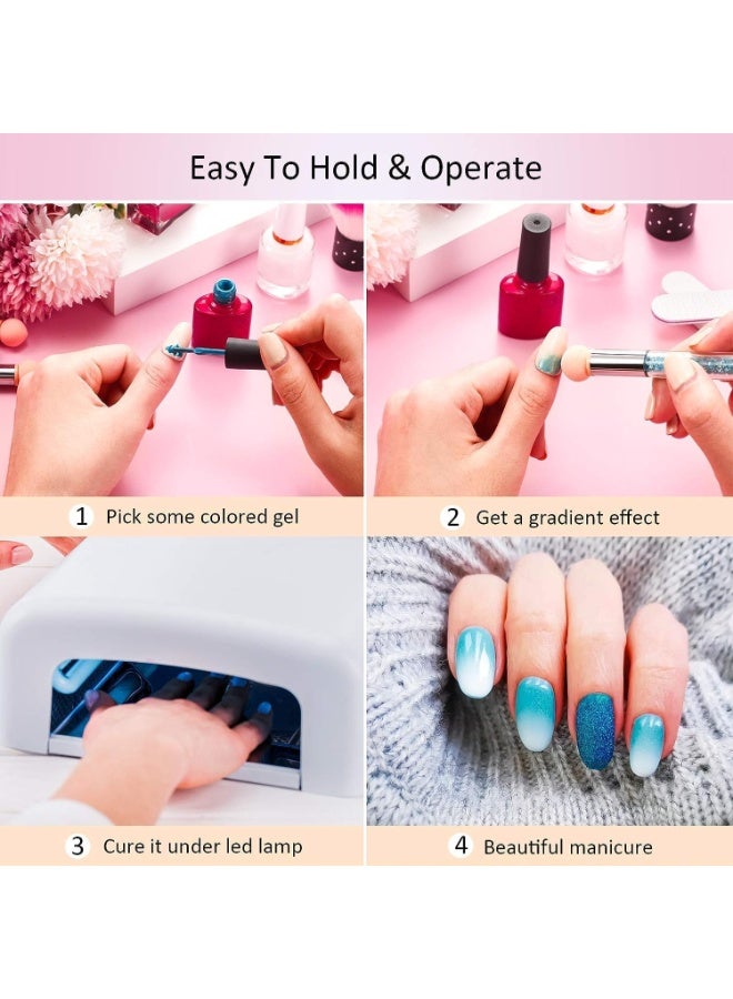 FengSVMA 4 Pieces Sponge Nail Brush Picking Dotting Gradient Pen Brush Double Head Sponge Nail Brush Rhinestone Handle Acrylic Nail Painting Brush with 16 Pieces Replacement Head for Nail Design Manicure - Image 4