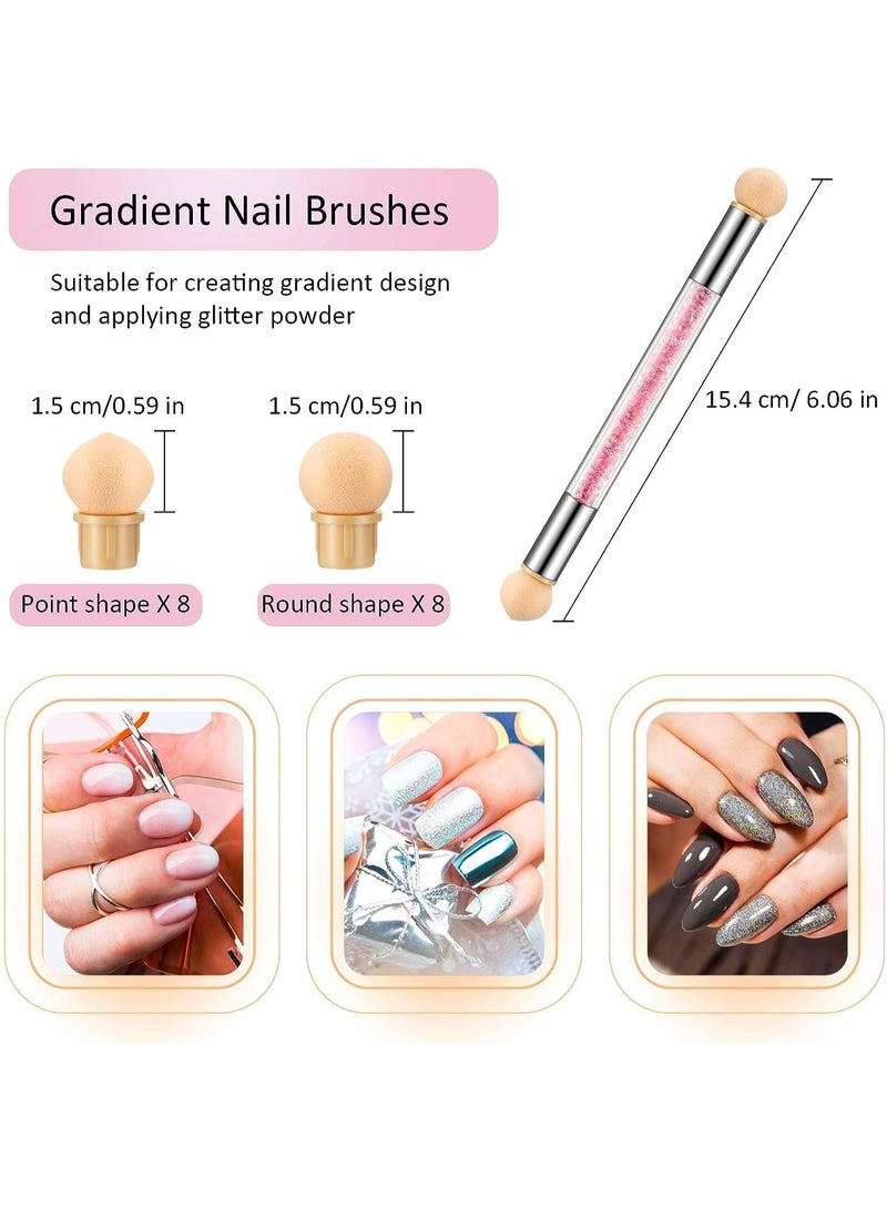 FengSVMA 4 Pieces Sponge Nail Brush Picking Dotting Gradient Pen Brush Double Head Sponge Nail Brush Rhinestone Handle Acrylic Nail Painting Brush with 16 Pieces Replacement Head for Nail Design Manicure - Image 3