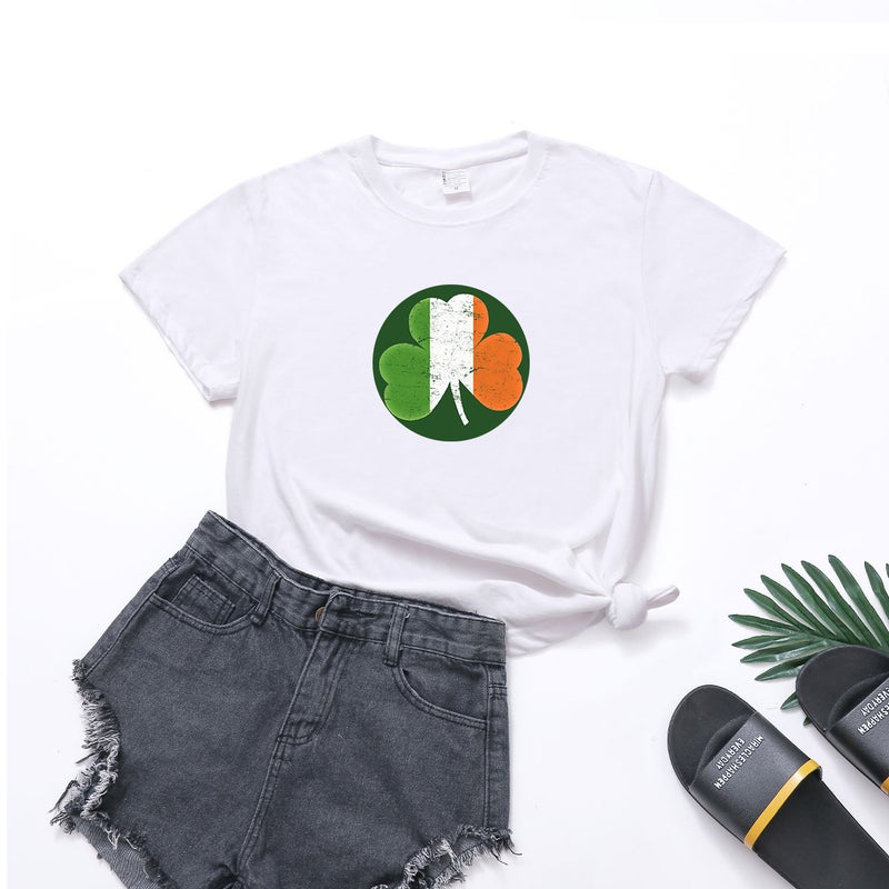 Clover Print T-Shirt Irish Festival Women'S Saint Patrick'S Day T-Shirt Women'S Short Sleeve Green Top - Image 1