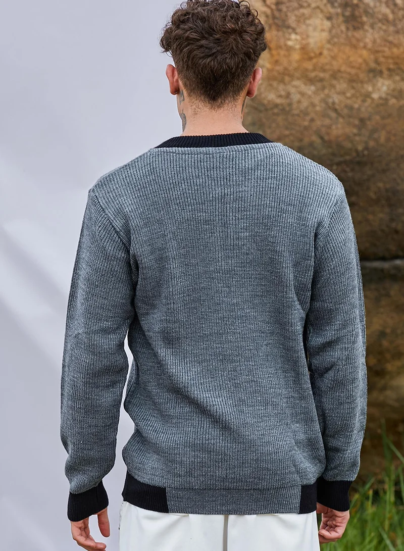 Campus Sutra Men's Dark Grey Zip-Front Knitted Jacket