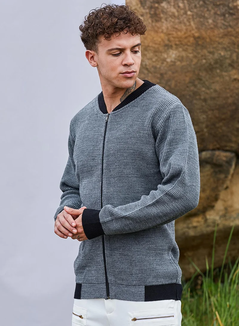 Campus Sutra Men's Dark Grey Zip-Front Knitted Jacket