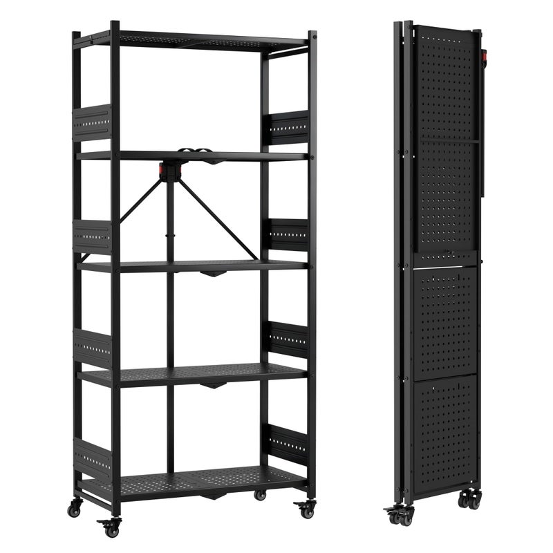 WORKPRO 5-Tier Folding Shelf, No-Assembly Metal Storage Rack with Wheels, 750 lbs Capacity (with Leveling Feet), Collapsible Shelving Unit for Kitchen, Pantry, Bathroom & Closet Organization - Image 1