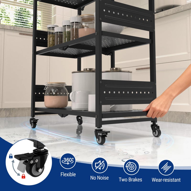 WORKPRO 5-Tier Folding Shelf, No-Assembly Metal Storage Rack with Wheels, 750 lbs Capacity (with Leveling Feet), Collapsible Shelving Unit for Kitchen, Pantry, Bathroom & Closet Organization - Image 4