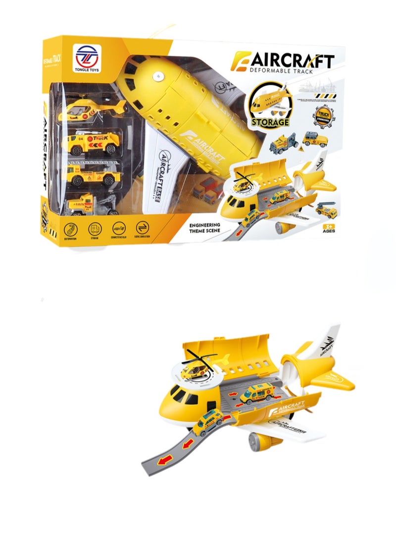 Children's Toy Airplane Can Be Stored In The Passenger Plane Set Mode(Yellow Transport Plane Storage Aircraft + Map + Road Sign Window Color Box)  - Image 1