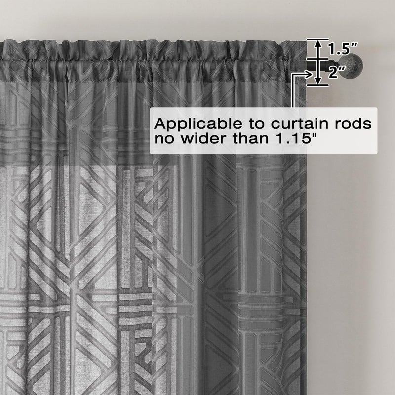 Simplebrand Grey Semi Sheer Curtains 63 Inch Length 2 Panels, Light Filtering Geometric Jacquard Clip Textured Short Sheer Curtains for Bedroomï¼ŒModern Elegant Window Curtains Drapesï¼Œ42x63 inch - Image 4