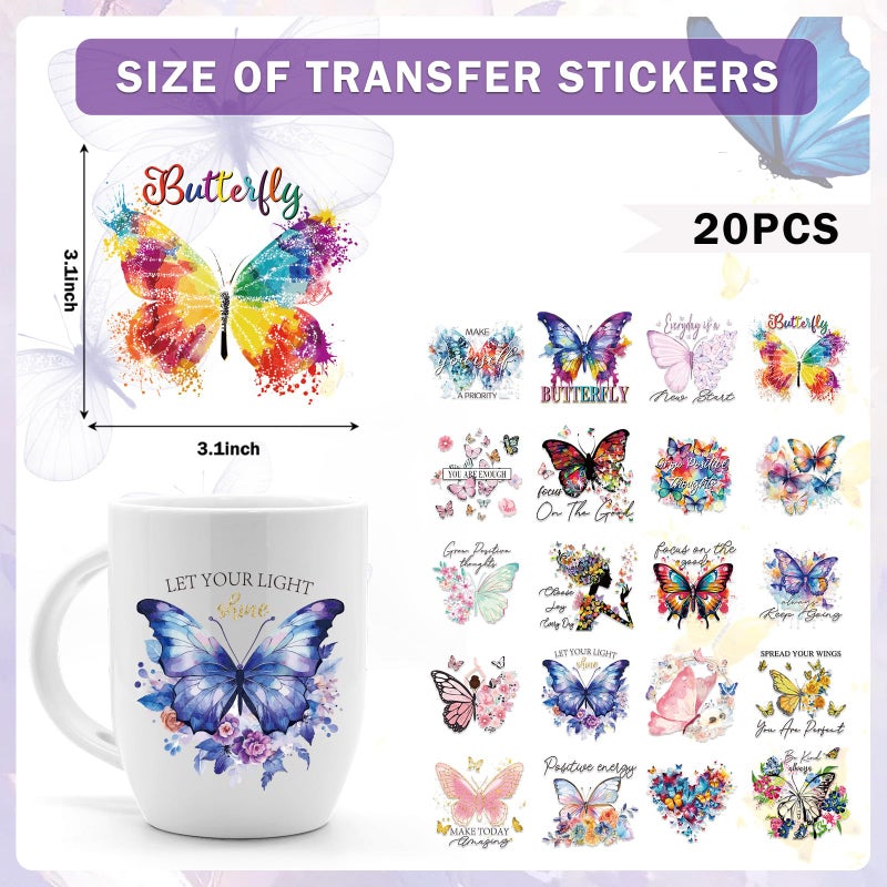 AFRITEE UV DTF Cup Wraps - 20 Sheets Butterfly Uvdtf Tumbler Wraps for16 oz Glass Water Bottle, Make Today Watercolor Flowers Transfer Stickers DIY Mug Craft Decals Decorations Gift for Women - Image 4
