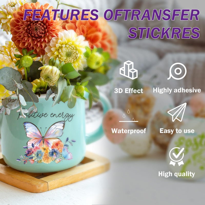 AFRITEE UV DTF Cup Wraps - 20 Sheets Butterfly Uvdtf Tumbler Wraps for16 oz Glass Water Bottle, Make Today Watercolor Flowers Transfer Stickers DIY Mug Craft Decals Decorations Gift for Women - Image 5