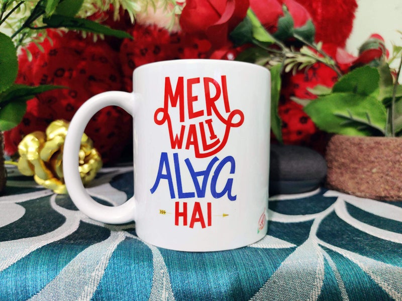 Alexus Meri Wali Alag Hai Ceramic Coffee Mug Slogan Quote Printed Ceramic Coffee & Tea Mug, Cup Best Gifts for Wedding/Anniversary/Couple/Marriage/Birthday/Return Gift -(350 ML) - White - Image 2