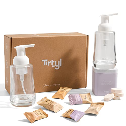 Tirtyl Hand Soap Duo Kit  2 Glass Foaming Dispensers  Storage Tin  6 Tablet Refills 48 fl oz total  6x 8 fl oz  NEW Formula  Compostable Packaging  Variety Fragrances