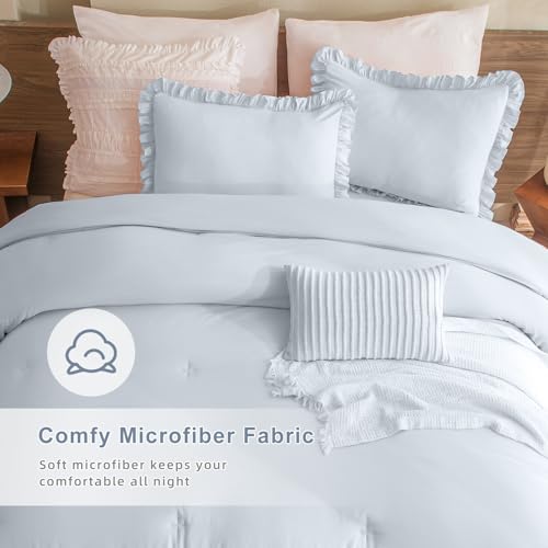 QSH Light Blue Ruffle Pillow Shams King Size,2 Pack 20"x36" Pillow Sham,Shabby Boho Chic Farmhouse Bed Pillow Covers King Ultra Soft and Luxury Microfiber Vintage Pillowcases Set - Image 3