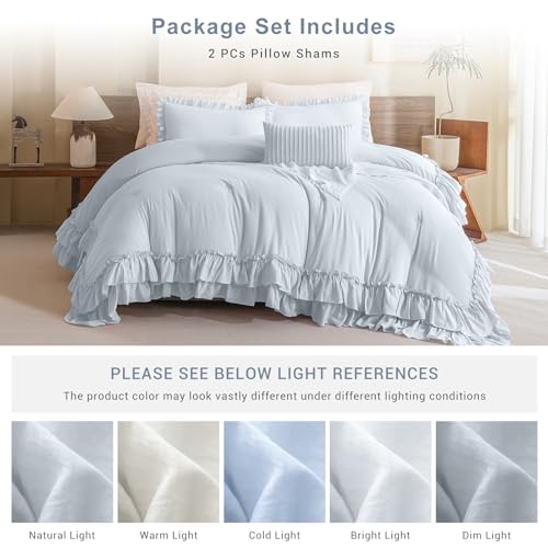 QSH Light Blue Ruffle Pillow Shams King Size,2 Pack 20"x36" Pillow Sham,Shabby Boho Chic Farmhouse Bed Pillow Covers King Ultra Soft and Luxury Microfiber Vintage Pillowcases Set - Image 5