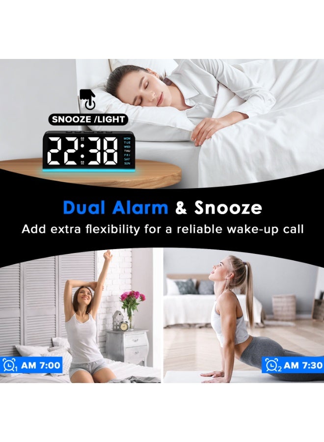 ناكسي فلاي ساعة رقمية، ساعة منبه LED 6.8 بوصة لغرفة النوم، ساعة مكتب بجانب السرير، رقمية مع درجة الحرارة/التوقيت الصيفي/تعتيم تلقائي/الرطوبة/زر الغفوة - 12/24 ساعة، للمحتاجين إلى نوم عميق، الأطفال، كبار السن، المنزل، المكتب (أزرق) - Image 5