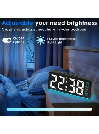 ساعة رقمية، ساعة منبه LED 6.8 بوصة لغرفة النوم، ساعة مكتب بجانب السرير، رقمية مع درجة الحرارة/التوقيت الصيفي/تعتيم تلقائي/الرطوبة/زر الغفوة - 12/24 ساعة، للمحتاجين إلى نوم عميق، الأطفال، كبار السن، المنزل، المكتب (أزرق) - view 3