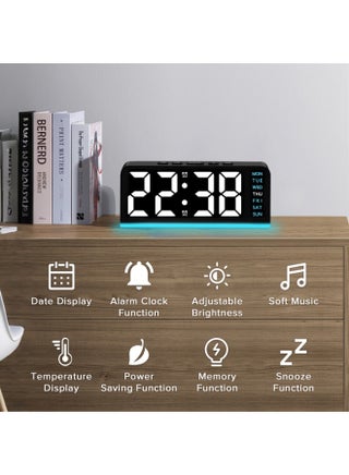 ساعة رقمية، ساعة منبه LED 6.8 بوصة لغرفة النوم، ساعة مكتب بجانب السرير، رقمية مع درجة الحرارة/التوقيت الصيفي/تعتيم تلقائي/الرطوبة/زر الغفوة - 12/24 ساعة، للمحتاجين إلى نوم عميق، الأطفال، كبار السن، المنزل، المكتب (أزرق) - view 2