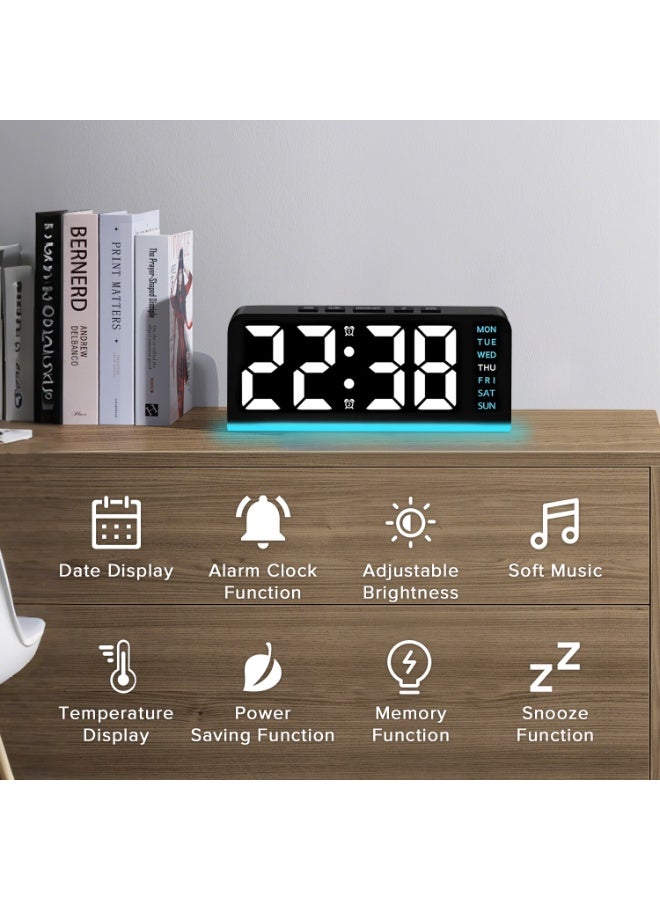 ناكسي فلاي ساعة رقمية، ساعة منبه LED 6.8 بوصة لغرفة النوم، ساعة مكتب بجانب السرير، رقمية مع درجة الحرارة/التوقيت الصيفي/تعتيم تلقائي/الرطوبة/زر الغفوة - 12/24 ساعة، للمحتاجين إلى نوم عميق، الأطفال، كبار السن، المنزل، المكتب (أزرق) - Image 2