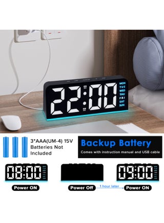 ساعة رقمية، ساعة منبه LED 6.8 بوصة لغرفة النوم، ساعة مكتب بجانب السرير، رقمية مع درجة الحرارة/التوقيت الصيفي/تعتيم تلقائي/الرطوبة/زر الغفوة - 12/24 ساعة، للمحتاجين إلى نوم عميق، الأطفال، كبار السن، المنزل، المكتب (أزرق) - view 4