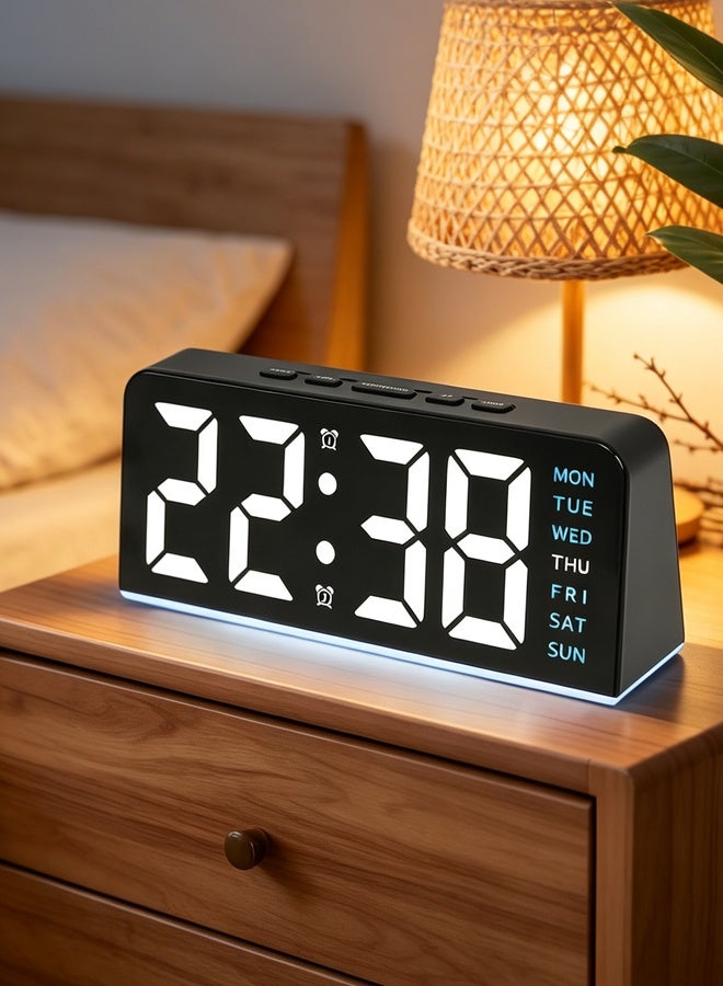 ناكسي فلاي ساعة رقمية، ساعة منبه LED 6.8 بوصة لغرفة النوم، ساعة مكتب بجانب السرير، رقمية مع درجة الحرارة/التوقيت الصيفي/تعتيم تلقائي/الرطوبة/زر الغفوة - 12/24 ساعة، للمحتاجين إلى نوم عميق، الأطفال، كبار السن، المنزل، المكتب (أزرق) - Image 1