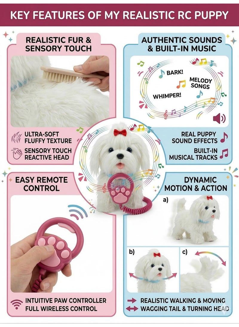 REZZOSS Interactive Walking & Singing Puppy Toy for Kids – Electronic Remote Control Leash Plush Pet Dog with Music, Sounds & Tail Wagging | Robotic Dog | Best Pretend Play Birthday & Eid Gift for Boys & Girls - Image 2