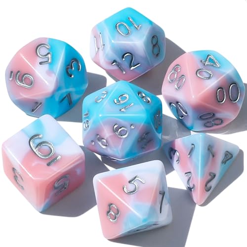CiaraQ DND Polyhedral Dice Set for Dungeons and Dragons RPG MTG Role Playing Table Gameswith 1 Dice Pouch BluePinkWhite - Image 1