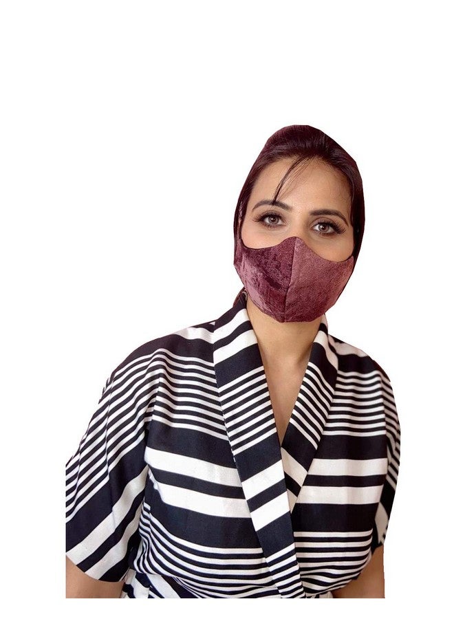 VIRA قناع وجه نسائي من القطن بلون بنفسجي صلب بتصميم هوك 2 طبقة قابل لإعادة الاستخدام والغسل - Image 1