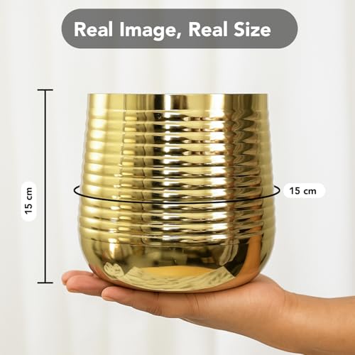 Ekhasa Nostrae Gold Metal Planter for Indoor Plants | Decorative Metal Pot for Home Decor | Elegant Golden Planter & Metal Flower Pot | Designer Brass-Look Planter for Living Room & Tabletop - Image 3