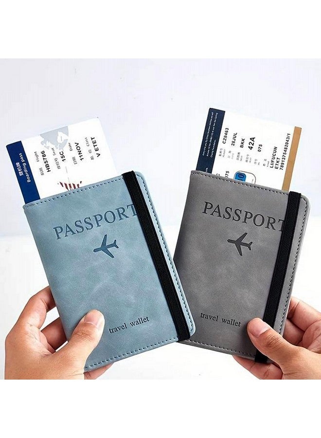 BOLDSTUFF Couple 2 Pcs Passport Holder Passport Cover with Credit Card Slot and BoardingPass Slot Bi-Fold Passport Wallet Case Book Travel Must Have, PU Leather-Unisex (SkyBlue+Gray) - Image 2