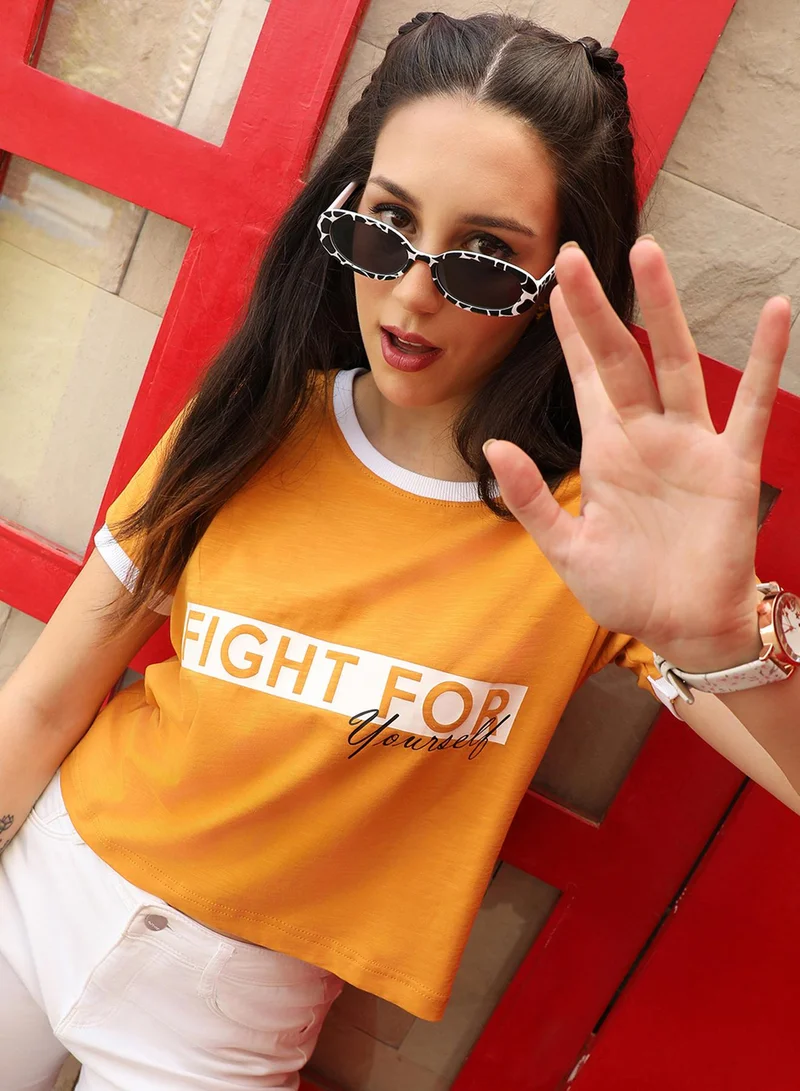 PINACOLADA Women's Mustard Yellow Fight For Yourself Top