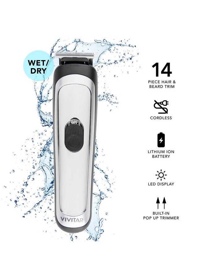 Ivitar 14 Piece Hair & Beard Trimmer Cordless With Led Display Lithium Ion Battery And Bonus Charging Tray Includes Foil Shaver Nose Trimmer Ublade Micro Trimmer And Tblade