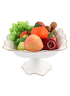 Life Smile LIFE SMILE Round Bone China Serving Bowl With Gold Stand  - Fruit Basket For Fruit Vegetable Storage Snack Nuts Cake Dessert  - Image 1