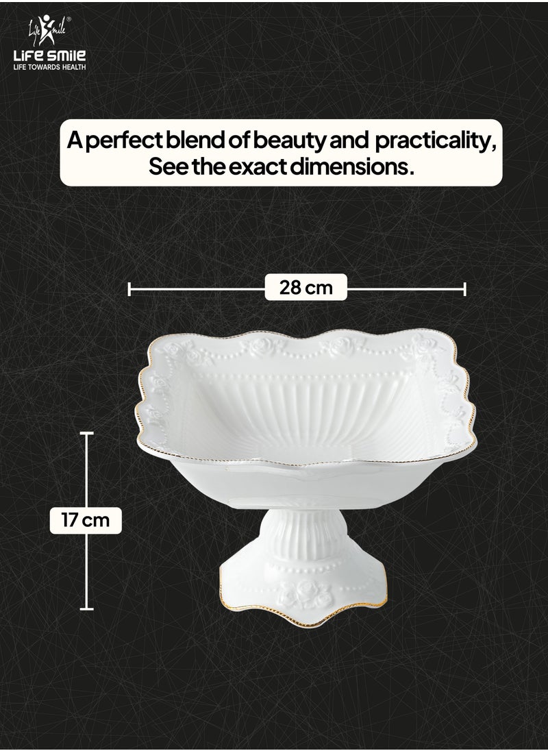 Life Smile LIFE SMILE Round Bone China Serving Bowl With Gold Stand  - Fruit Basket For Fruit Vegetable Storage Snack Nuts Cake Dessert  - Image 3