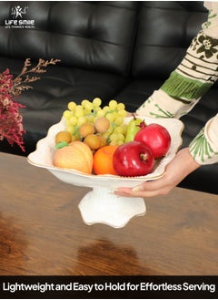Life Smile LIFE SMILE Round Bone China Serving Bowl With Gold Stand  - Fruit Basket For Fruit Vegetable Storage Snack Nuts Cake Dessert  - Image 2